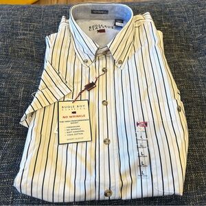 Bugle Boy The High Performance Short Sleeve Button Down Shirt White Striped